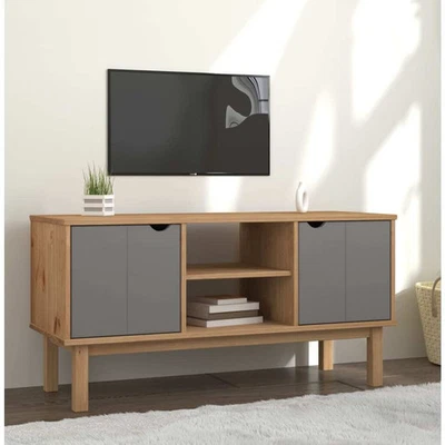  Mueble TV Marrón y Gris Madera Maciza de Pino, Madera de Ingeniería Foto 1 de 4
