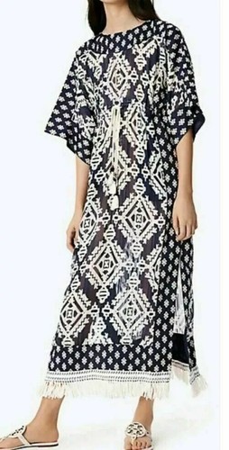 Abito Tory Burch Beatrice nuovo con etichette arazzo geo frange caftano taglia 6 $548