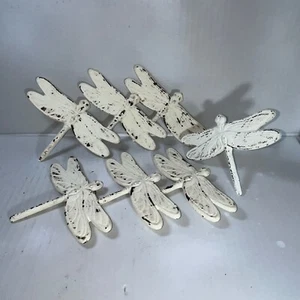 Cast Iron Dragonfly Set of 6 Wall Hangings and 1 Wall Hook Distressed White - Picture 1 of 10