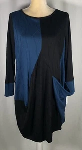 IC Connie K Tunic Women Shirt Medium Top Drape Lagenlook Long Sleeve Black Teal - Picture 1 of 12