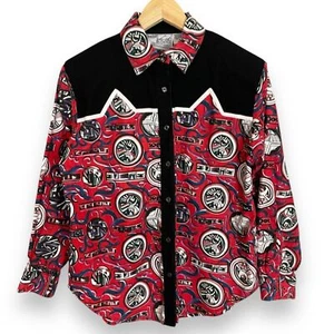 Vintage Western Shirt Women Southwestern Print Red Black Medium Cowgirl 1990s - Picture 1 of 15