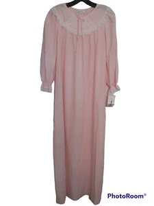 Vtg Miss Elaine Size S Nylon Long Nightgown Pink  Lace Solid Long Sleeve NWT - Picture 1 of 10