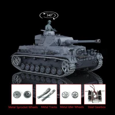 Henglong RTR RC Tank 1/16 7.0 Upgraded Panzer IV F2 3859 BB IR Metal Tracks Smog - Image 1 of 4