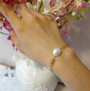 Hermosa pulsera AAA12-13mm Natural Blanco Barroco Mar del Sur Perla Chapado en Oro - Imagen 1 de 8