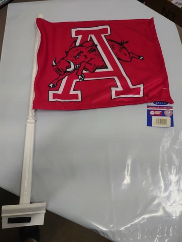 Officially Licensed NCAA Arkansas Razorbacks Team Logo Red Car Window Flag Cover