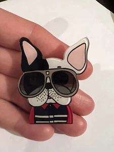 Cute Black White French Bull Dog Frenchie Sunglasses Holiday Acrylic Brooch - Picture 1 of 5