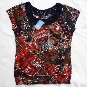 NWT LUCKY Brand Paisley Patchwork Braided Cotton M Medium Tunic Top NEW $49 - Picture 1 of 5