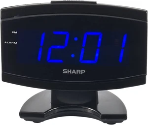 Black Large Digital Alarm Clock SHARP Blue LED Display Electric Beep Snooze NEW - Picture 1 of 11