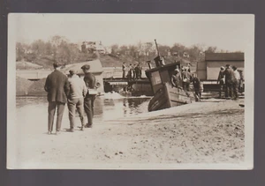 Kaukauna WISCONSIN RPPC c1915 STEAMER WRECK Steamboat Marston nr Appleton #2 - Picture 1 of 2