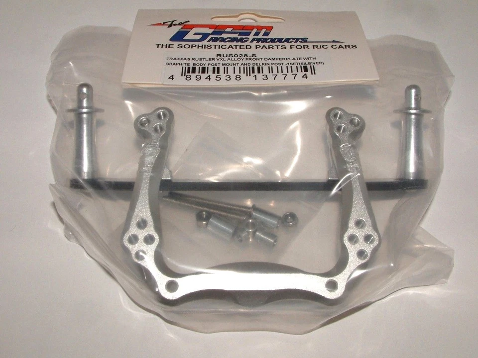 TRAXXAS ELECTRIC RUSTLER  GPM  SILV ALUM FRONT SHOCK TOWER WITH BODY POST RUS028 - Image 1 of 1