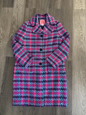 Женское пальто Kate Spade Pink Multi Plaid Tweed коллекция Jamie Banks размер 4 трудно найти - Изображение 1 из 4