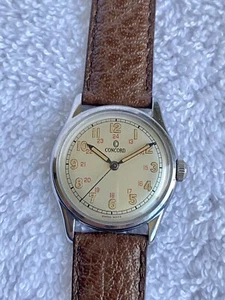 1946 Militär Concord 17 Juwelen mechanischer Aufzug Edelstahl Schweizer Uhr - Bild 1 von 10