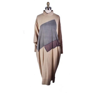 Vintage Vuokko Abstract Art Wool Voile Gown Tan Gray M 1980s Amazing! - Picture 1 of 6