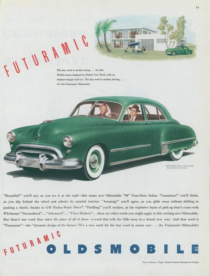 1948 Oldsmobile Futuramic Florida House Robert Law Wood Airplane Hanger Ad C20 - Image 1 of 1