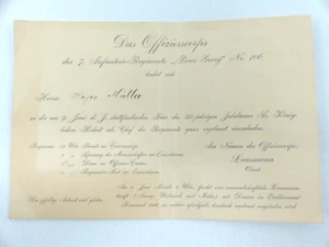 Einladung 50 Jubiläum 7. Infanterie Regiment "Prinz Georg" Nr.106 - Bild 1 von 3