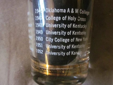 NCAA National BASKETBALL CHAMPIONS gilt  souvenir glass 1939 - 1952 RARE  3X KY Cover