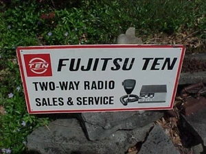Vintage FUJITSU TWO WAY RADIO SALES + SERVICE Metal Litho Advertising SIGN - Picture 1 of 2
