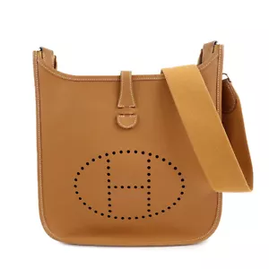 Auth HERMES Leather Evelyn 1PM K Engraved (2007) Shoulder Bag Silver Used F/S - Picture 1 of 24