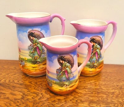 Vintage Falcon Ware (SylvaC) Set of 3 Graduated Jugs Geisha & Lanterns - Image 1 of 4