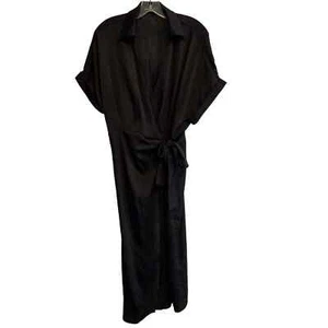 SHEIN Black Silky Wrap Maxi Dress/Robe Size Large Pre-owned - Picture 1 of 7
