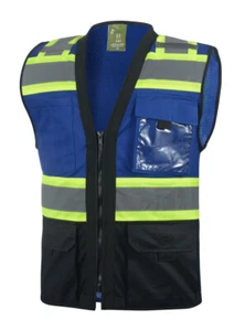 Surveyor Blue/Black Two Tones Safety Vest, ANSI/ ISEA Photo ID Pocket (802BL) - Picture 1 of 3