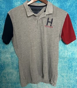 Tommy Hilfiger Polo Shirt Boys XL Blue Red Gray Cotton Rugby Kids Youth - Picture 1 of 3