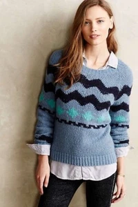Anthropologie Suss Waved Fairsle Intarsia Cropped Pullover! SZ Small Color SKY - Picture 1 of 1