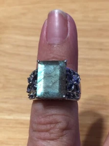 Malagasy Labradorite & Lolite 925 Sterling Silver Ring Size 6 US - Picture 1 of 15