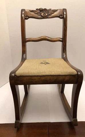 Antique Miniature / Small Child's Wooden Hand Carved Rocking Chair 1938 Cover