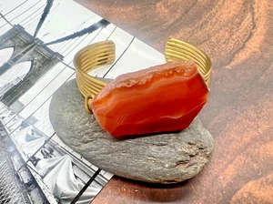LARGE Handmade Red Agate Slice Cuff Bracelet Copper/Brass Bezel & Band - Picture 1 of 4