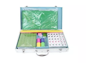 CAJA ABIERTA Estuche de aluminio plateado chino Mahjong con empujadores y conjunto de cubierta - Imagen 1 de 6