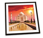 Taj Mahal Sunset India Orange FRAMED ART PRINT Picture Square Artwork
