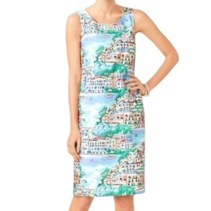 Talbots Sleeveless Scenic Village Print Shift Dress Size 8P - Picture 1 of 10