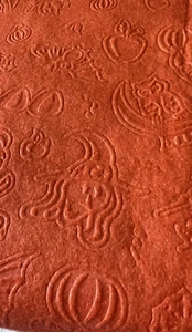 Orange Halloween Embossed Felt 95"x70" Pumpkin Cat Bat Owl Witch Cob Web New - Picture 1 of 10