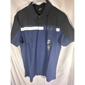 Camisa polo DKNY Transit para hombre, manga corta, azul/negro, talla M, nueva con etiquetas - Imagen 1 de 5