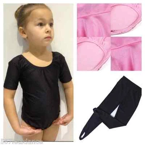 Schwarzes rosa Trikot. Ballettgymnastik. 3-14 Jahre. Tanzstrumpfhosen Lycra mit Steigbügeln - Bild 1 von 8