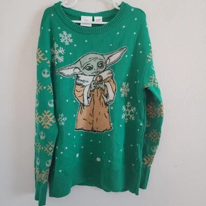 Disney Star Wars Grogu Baby Yoda Christmas Sweater Girls Size Medium - Picture 1 of 3