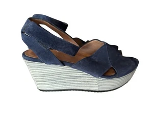 Homers Damen Crosta Delfi blau Wildleder Keilabsatz Fersenriemen Sandalen Gr. 7,5/38,5 EUC! - Bild 1 von 13