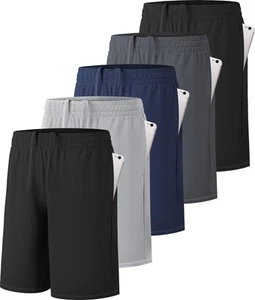 5 Pack Boys Athletic Shorts Active Performance Youth Kids Basketball Shorts Q... - Picture 1 of 6