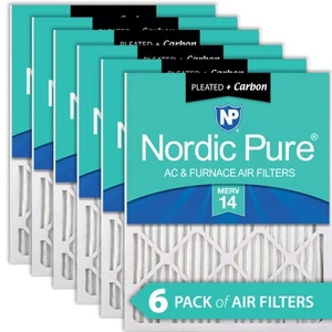14x20x1 (13_1/2x19_1/2) Pleated Air Filters MERV 14 Plus Carbon 6 Pack - Picture 1 of 7