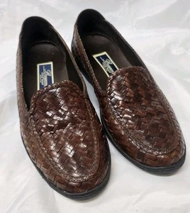 VTG Bragano Italy Men's Sz 8M Brown Woven Leather Dress Shoes Loafers Cole Haan - Picture 1 of 16