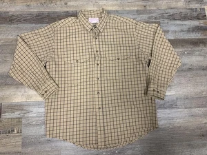 Filson Shirt Mens XL Tan Navy Windowpane Plaid 100% Virgin Wool Made in USA 865P - Picture 1 of 14