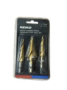 Neiko 3-Piece Quick Change Spiral Grooved Step Drill Bit Set – Titanium HSS 4241 - Picture 1 of 3
