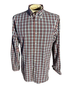 J.Crew Flex Men’s Large Plaid Button-Down Shirt Blue Orange Cotton Stretch - Picture 1 of 5