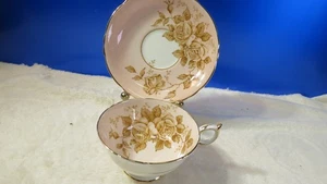 Taza y platillo Paragon pastel y dorado rosas de té borde dorado doble - Imagen 1 de 4