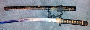 Real Japanese Samurai Sword Katana Black And Gold - Picture 1 of 2