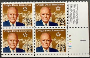 U.S. Scott #2513, Plate Block of 4, Dwight D. Eisenhower, Fine-Very Fine, MNH - Picture 1 of 2