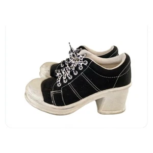 Vintage 90er 00er Untersetzer klobige Absätze Sneakers Damen 8 1/2 schwarz Y2K Plateau Rave - Bild 1 von 7