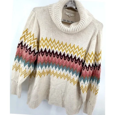 LOFT Plus Fair Isle 领针织毛衣 XL 码 24/26 奶油色多宽松 — 第 1/4 张图片