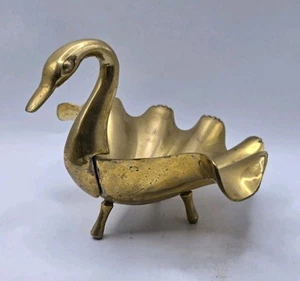 Vintage Swan Brass Decorative Dish • Ruffled Shell Design Dish • 6.5"L - Picture 1 of 16